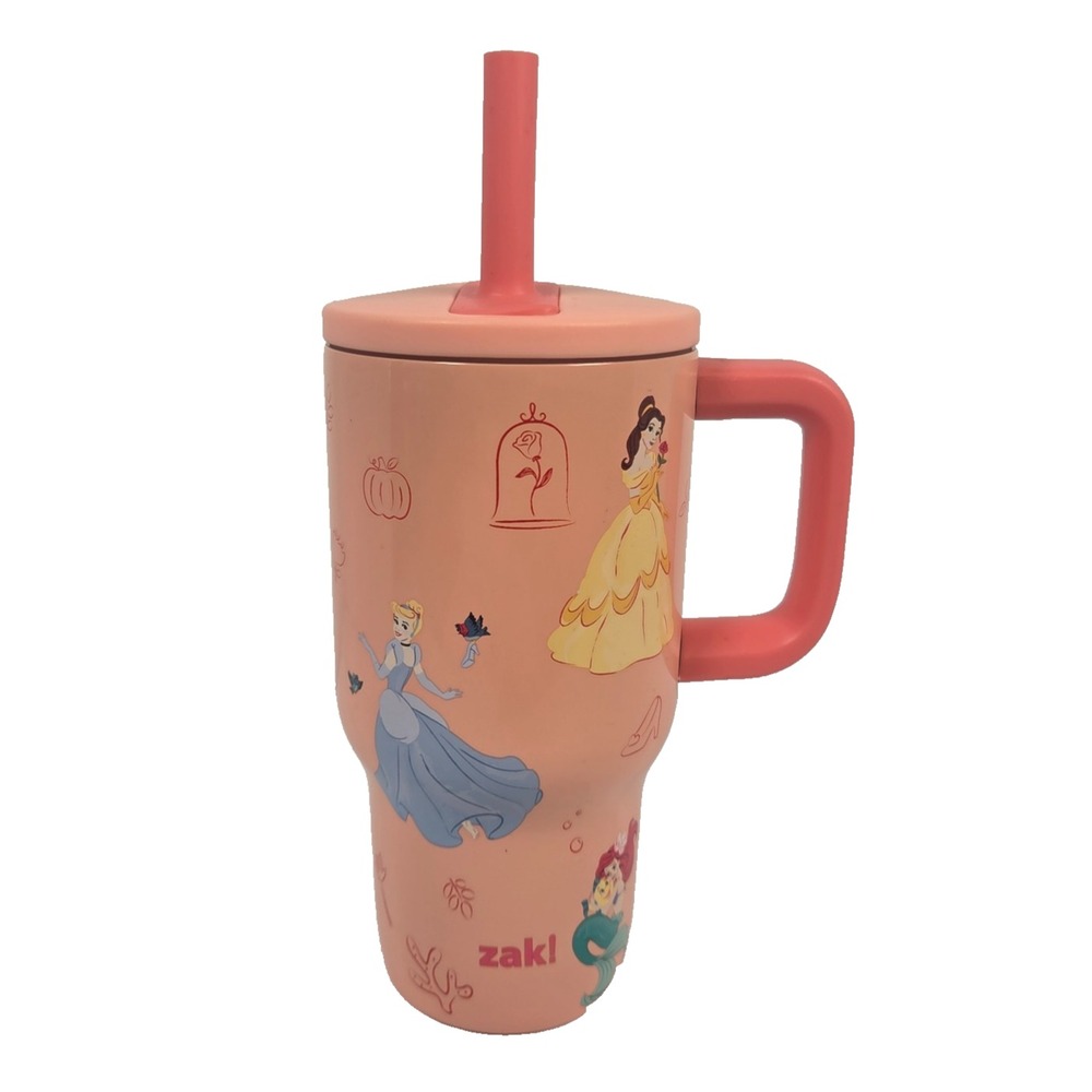 Zak Disney Princess 16 oz Insulated Tumbler Mug Straw Pink Cinderella Belle